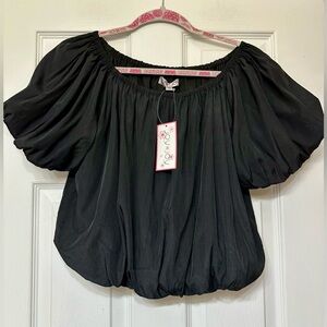 Joy Joy Black Puff Sleeve Blouse